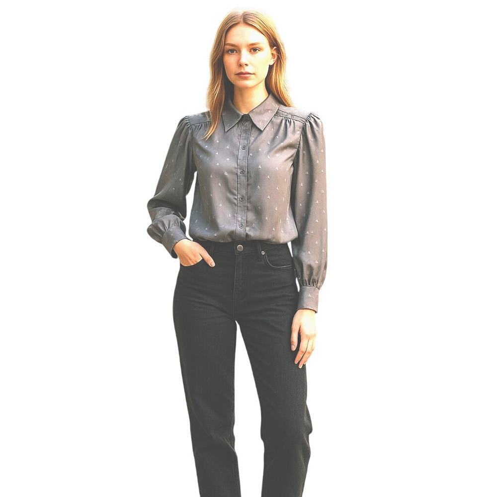 Stuart Lang VTG women's Blouse Gray Size 13/14 Light Academia Proper Career
